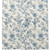 Blue Vintage Floral Pattern シャワーカーテン (正面)