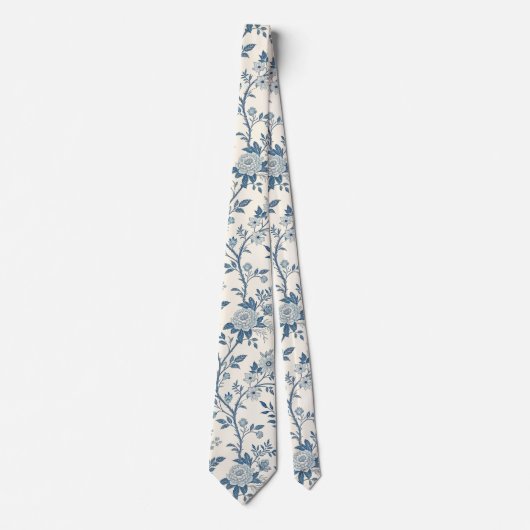 Blue Vintage Floral Pattern ネクタイ (正面)