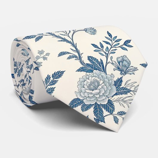 Blue Vintage Floral Pattern ネクタイ (ロール)