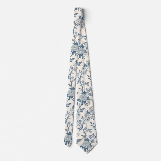Blue Vintage Floral Pattern ネクタイ (裏面)