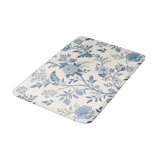 Blue Vintage Floral Pattern バスマット (アングル)