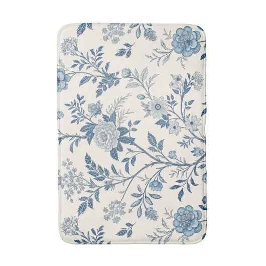Blue Vintage Floral Pattern バスマット (正面縦)