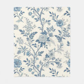 Blue Vintage Floral Pattern フリースブランケット (正面)