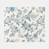 Blue Vintage Floral Pattern フリースブランケット (正面(横))