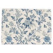 Blue Vintage Floral Pattern ラージペーパーバッグ (裏面)