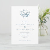 Blue Vintage Floral Swans Wedding 招待状 (スタンド正面)