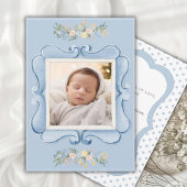 Blue Vintage Frame Whimsical Baby 案内状