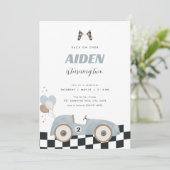Blue Vintage Race Car Boy Birthday Invite  招待状 (スタンド正面)