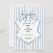 Blue Vintage Stripe Ribbon Bow Wedding Invitation 招待状 (正面)