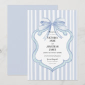 Blue Vintage Stripe Ribbon Bow Wedding Invitation 招待状 (正面/裏面)