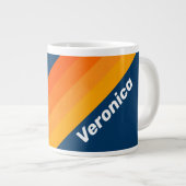 Blue Vintage Stripe with Name ジャンボコーヒーマグカップ (正面右)