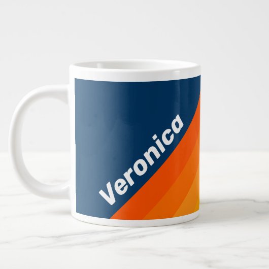 Blue Vintage Stripe with Name ジャンボコーヒーマグカップ (左)