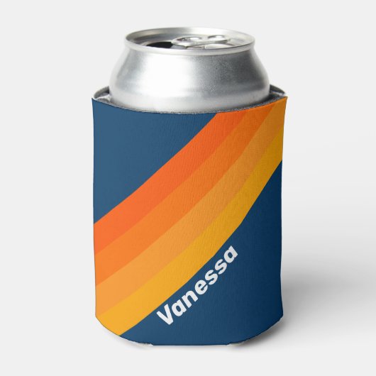 Blue Vintage Stripe with Name 缶クーラー (缶正面)