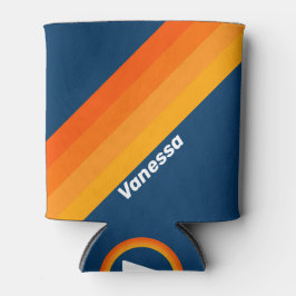 Blue Vintage Stripe with Name 缶クーラー