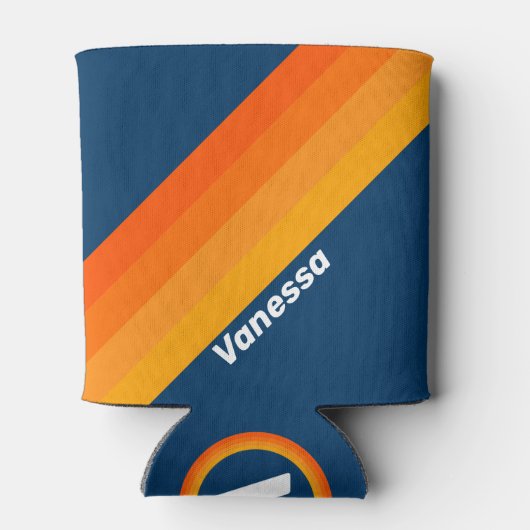 Blue Vintage Stripe with Name 缶クーラー (裏面)