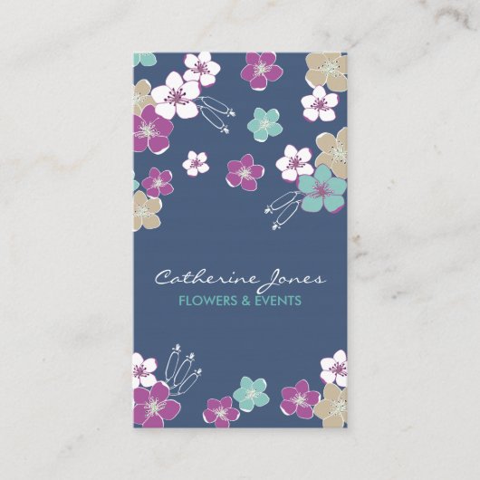 Blue violet hawaiian exotic flowers illustration 名刺 (正面)