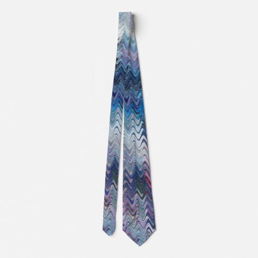 Blue Violet Teal White Marbling Abstraction ネクタイ (裏面)