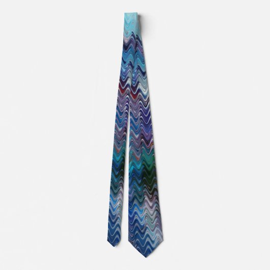 Blue Violet Teal White Marbling Abstraction ネクタイ (裏面)