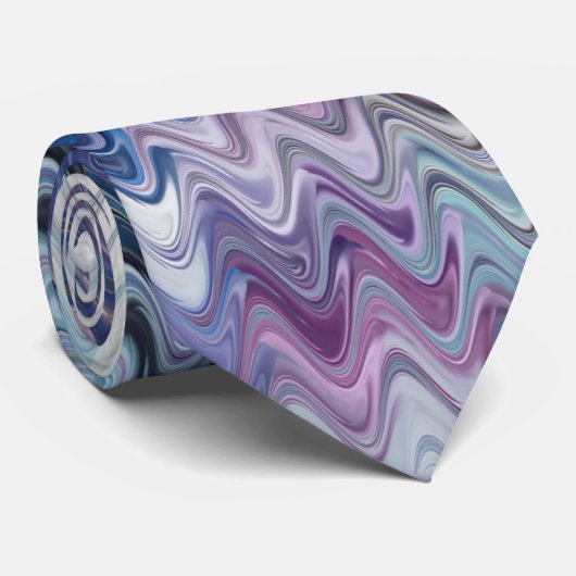 Blue Violet Teal White Marbling Abstraction ネクタイ (ロール)