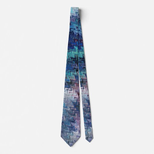 Blue Violet Teal White Marbling Abstraction ネクタイ (正面)