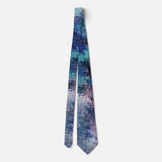 Blue Violet Teal White Marbling Abstraction ネクタイ (裏面)