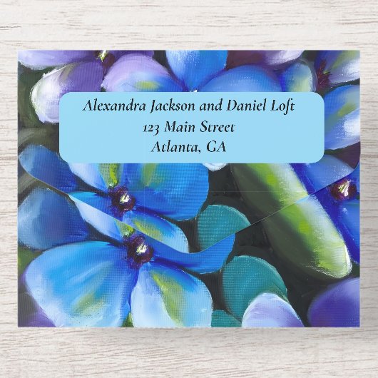 blue violets yaneyaart oil painting floral  オールインワン招待状 (背面)