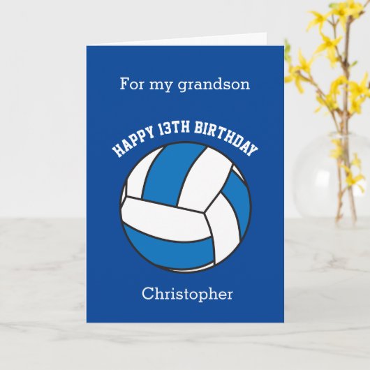 Blue Volleyball 13th Birthday カード (黄色い花)