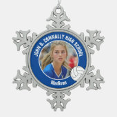 Blue Volleyball Player Photo High School スノーフレークピューターオーナメント (正面)