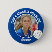 Blue Volleyball Player Photo High School Spirit 缶バッジ (正面)