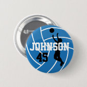 Blue Volleyball with Silhouette Player 缶バッジ (正面&裏面)