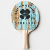 Blue Wash Wood Irish Lucky Clover Wedding Crest 卓球ラケット (裏面)
