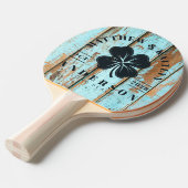 Blue Wash Wood Irish Lucky Clover Wedding Crest 卓球ラケット (正面アングル)