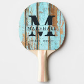 Blue Wash Wood Monogram & Name Overlay 卓球ラケット (正面)