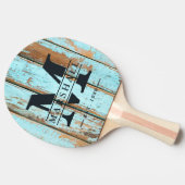 Blue Wash Wood Monogram & Name Overlay 卓球ラケット (横)