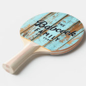 Blue Wash Wood Retro Family Name & Year 卓球ラケット (正面アングル)