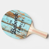 Blue Wash Wood Retro Family Name & Year 卓球ラケット (横)