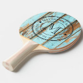 Blue Wash Wood Wedding Monogram 卓球ラケット (正面アングル)