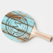 Blue Wash Wood Wedding Monogram 卓球ラケット (横)