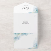 Blue Waterカラー抽象芸術スクリプトQRコー結婚ド オールインワン招待状 (外側)