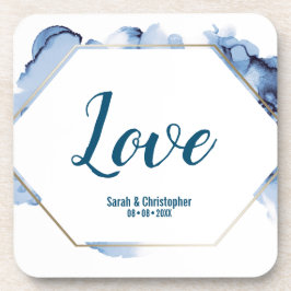 Blue Waterカラー金ゴールド結婚フレーム コースター