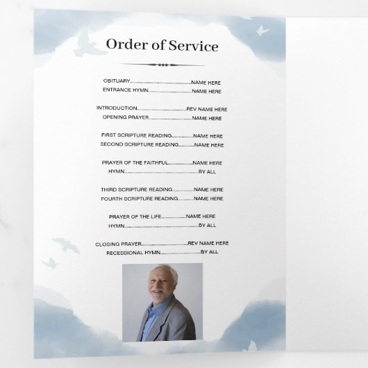 Blue Water colorお祝いの生写真の死亡記事 三つ折り招待状 (内部最初)