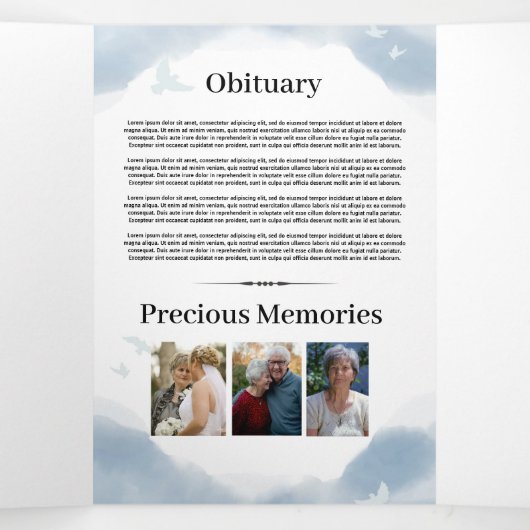 Blue Water colorお祝いの生写真の死亡記事 三つ折り招待状 (内部中)