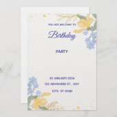 Blue Water Color Birthday Party Poster 招待状 (正面/裏面)