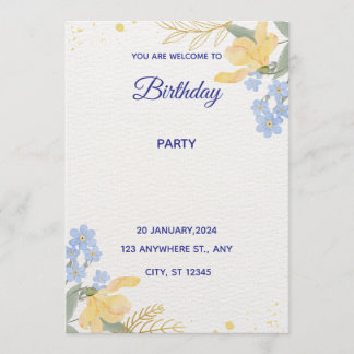 Blue Water Color Birthday Party Poster 招待状