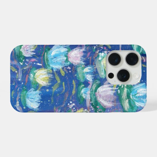 Blue Water Lilies Painting Phone Case iPhoneケース (裏面横)