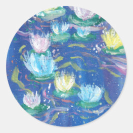 Blue Water Lilies Painting Stickers ラウンドシール