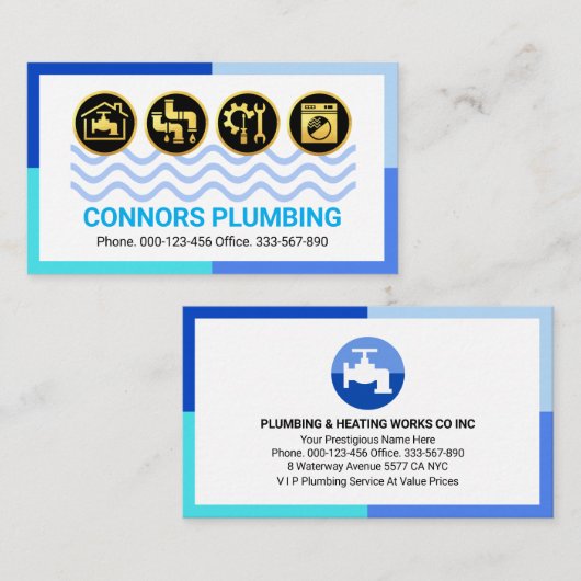 Blue Water Waves Frame Plumbing 名刺 (正面/裏面)