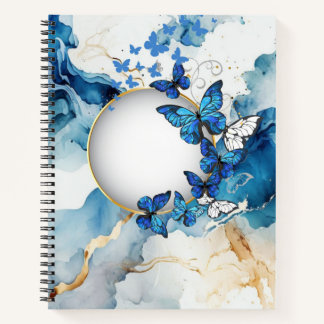 Blue Watercolor and Butterfly with a hint of Gold ノートブック