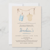 Blue Watercolor Baby Clothes Aqeeqah Islamic 招待状 (正面)