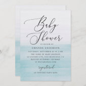 Blue Watercolor Baby Shower | Elegant Coastal 招待状 (正面/裏面)